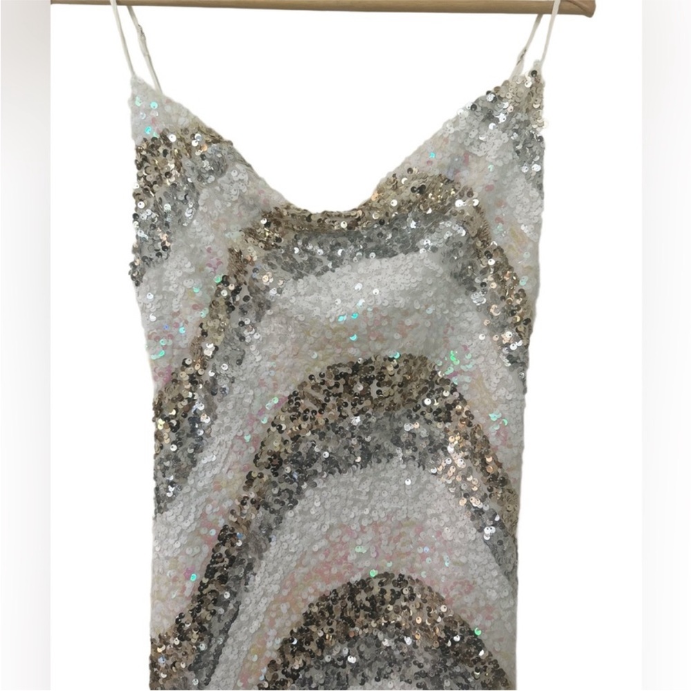 Selfie Leslie Show Me Love Cowl Neck Mini Dress Sequin Swirl White-M - Picture 5 of 7